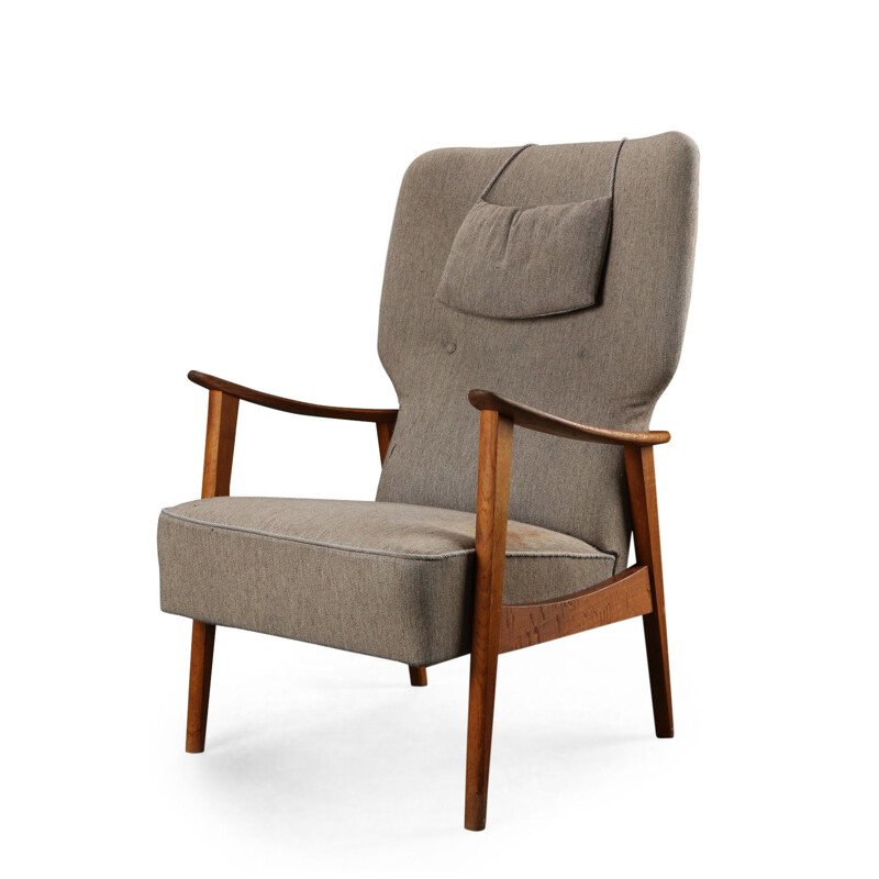 Vintage armchair for Fritz Hansen in oak and wool 1950