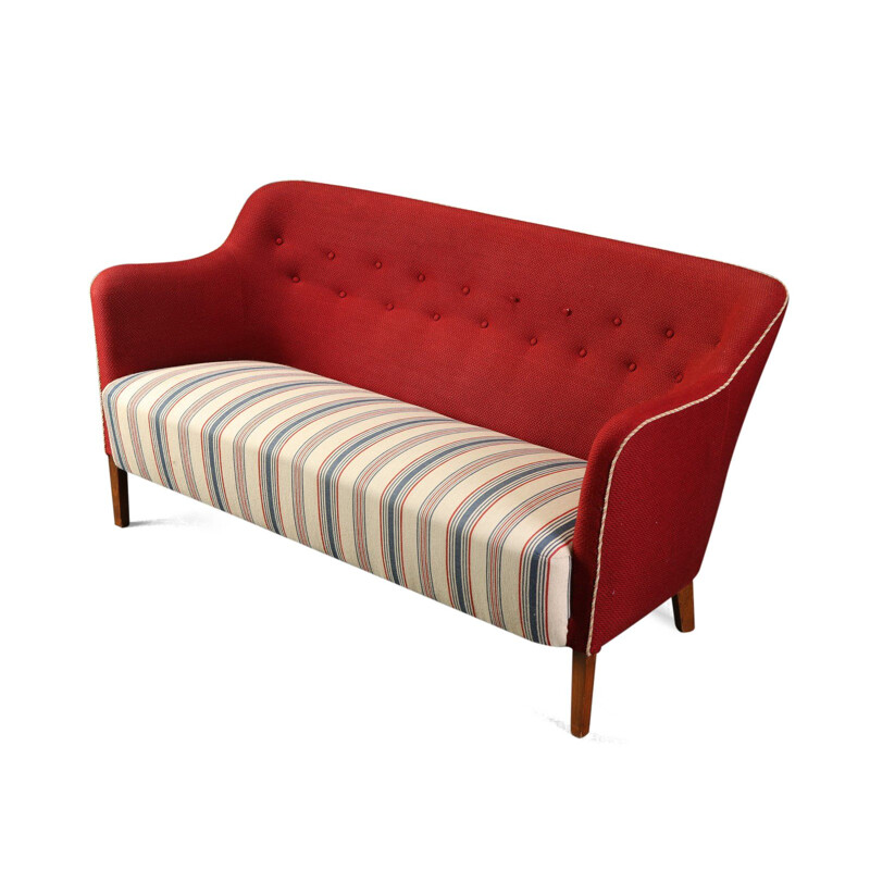 Scandinavian vintage sofa for Fritz Hansen in red wool 1930