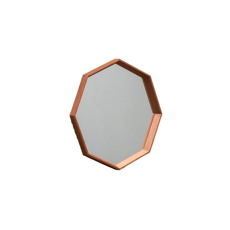 Scandinavian octagonal vintage mirror in teak wood 1950