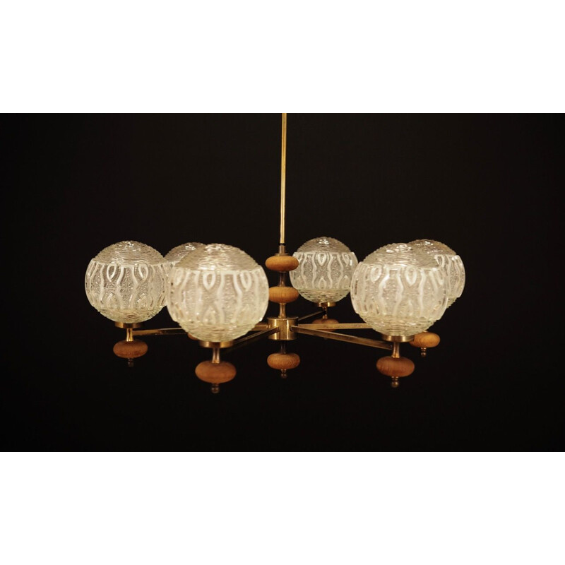 Vintage scandinavian chandelier in glass and metal 1970s