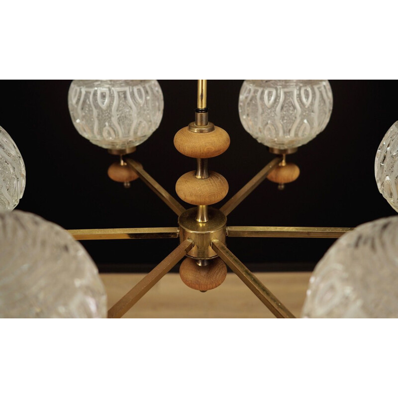 Vintage scandinavian chandelier in glass and metal 1970s