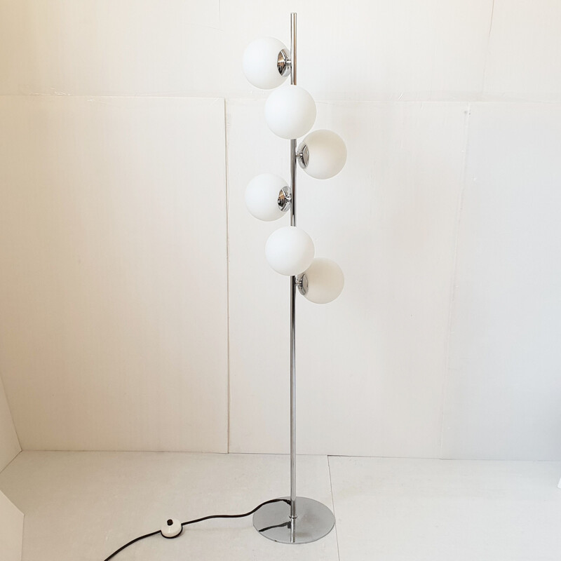 Vintage steel floorlamp - glass 1970