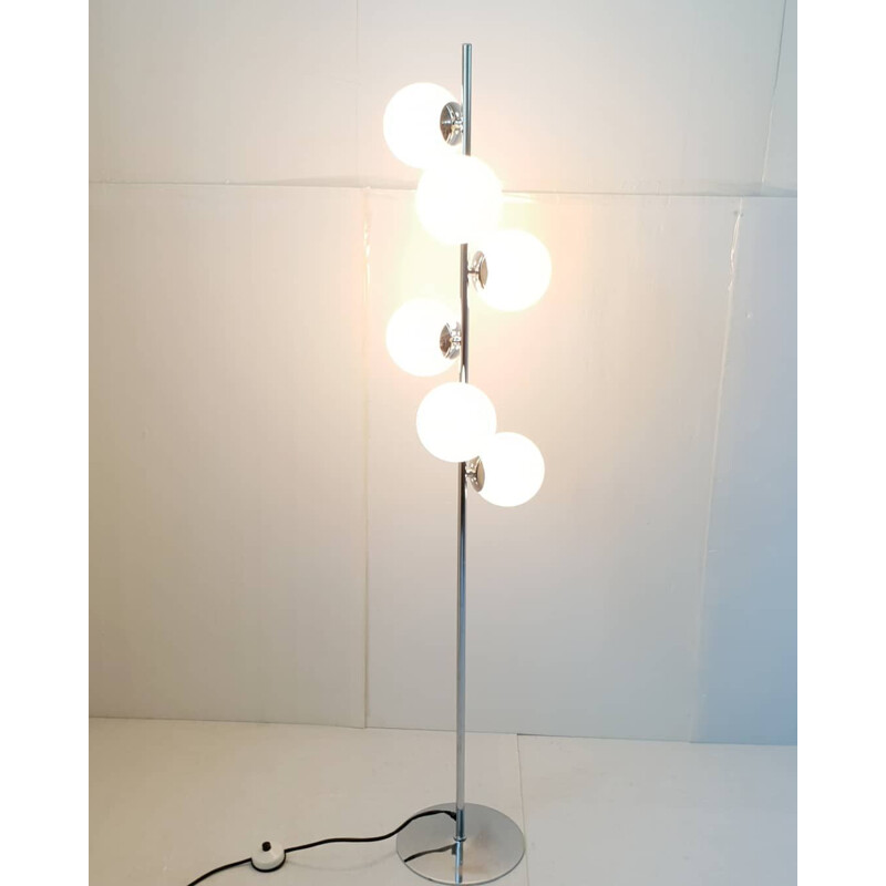 Lampadaire vintage en acier & verre 1970