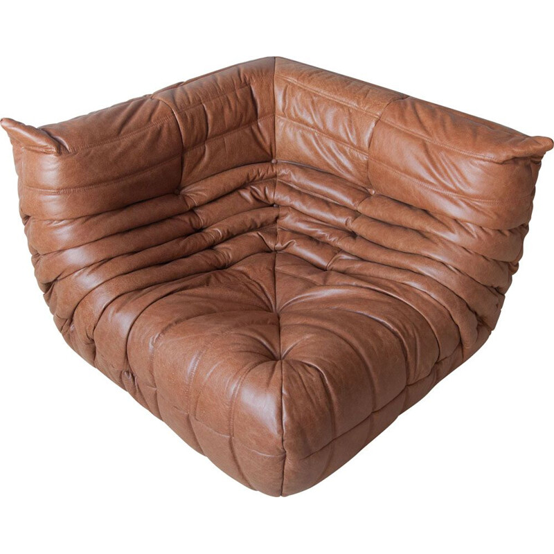 fauteuil d'angle vintage - cuir brun