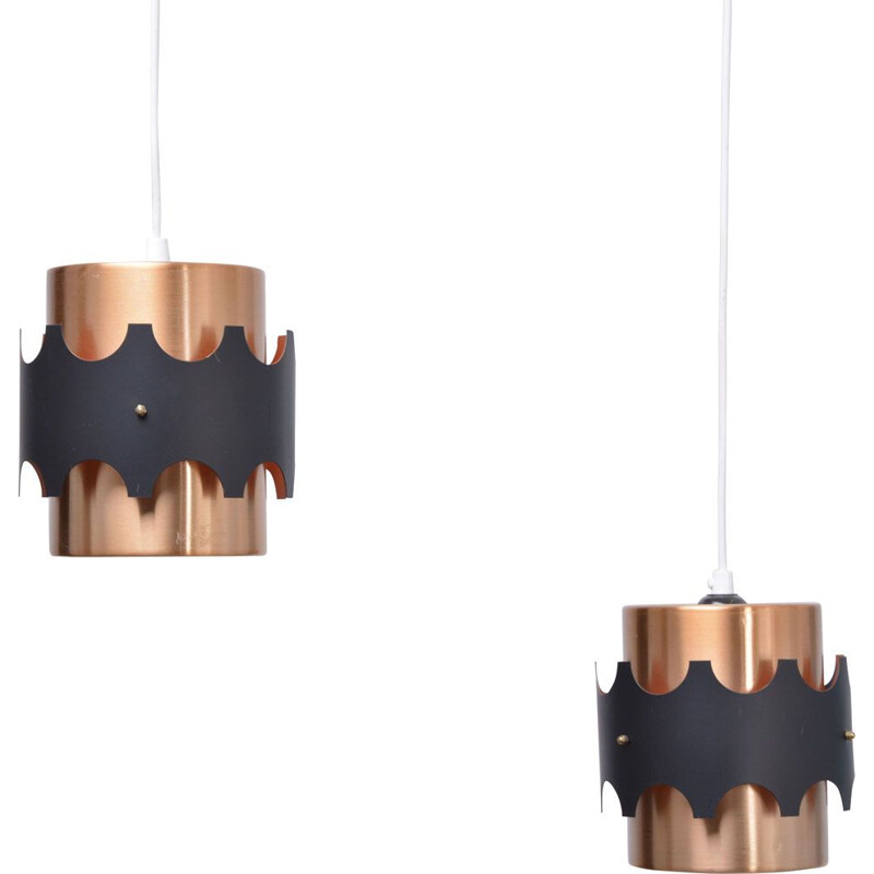 Pair of vintage copper colored pendant lamps, Germany 1970