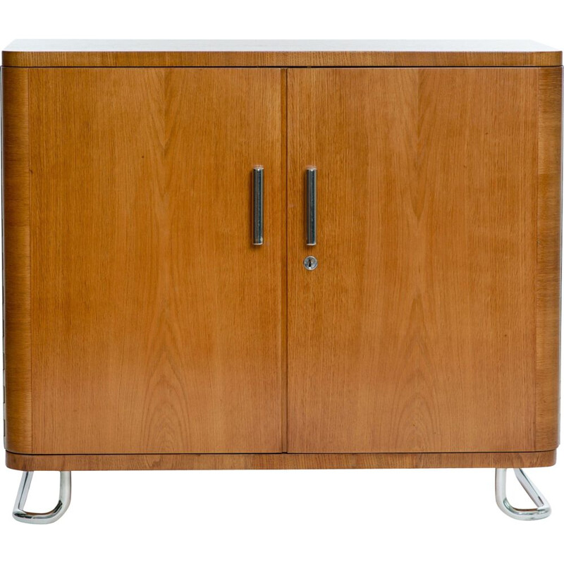 Vintage highboard in tubular steel and oak by Hynek Gottwald, 1950s