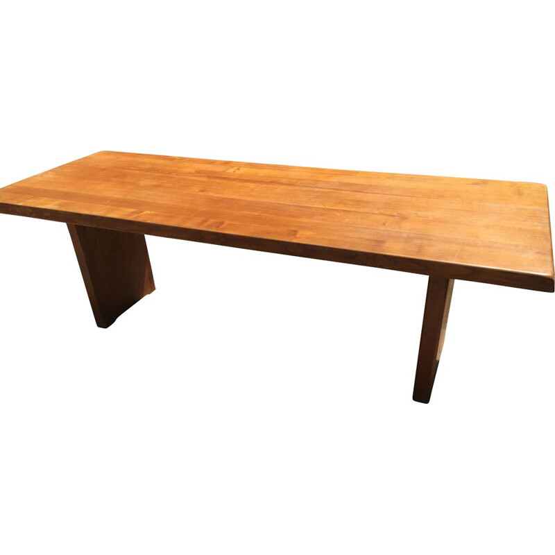 Vintage dining table T19 in elm by Pierre Chapo 1960-70s