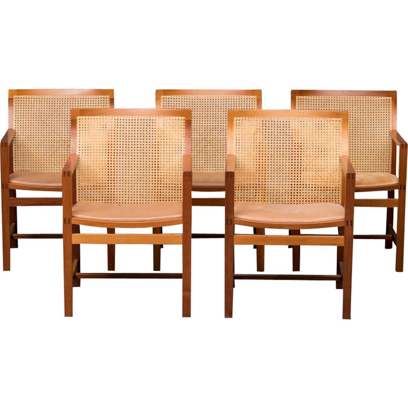 Set of 5 vintage armchairs in mahogany by Rud Thygesen and Johnny Sorensen for Botium