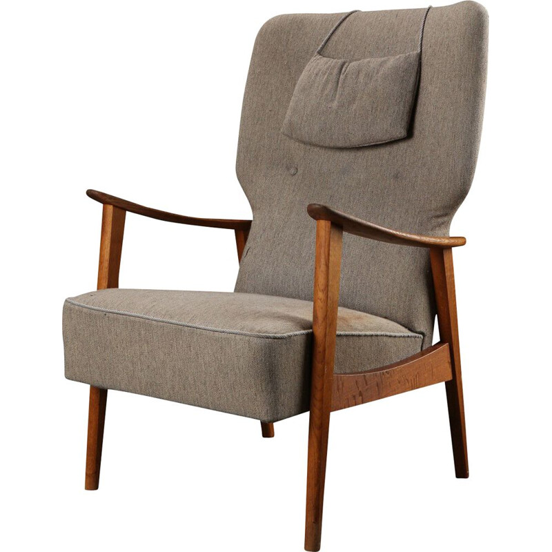 Vintage armchair for Fritz Hansen in oak and wool 1950