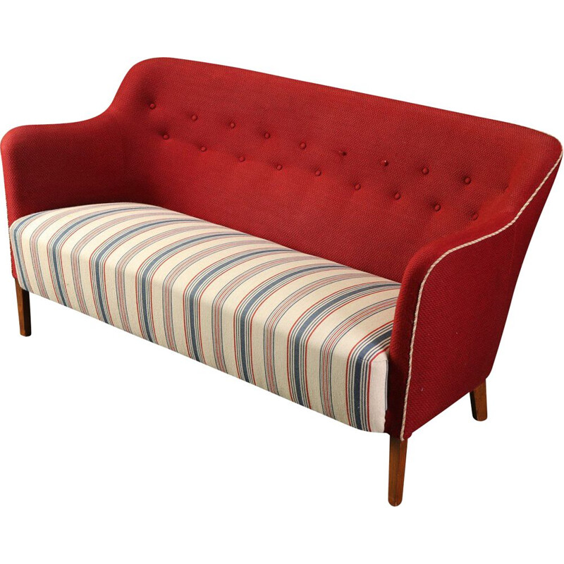 Scandinavian vintage sofa for Fritz Hansen in red wool 1930