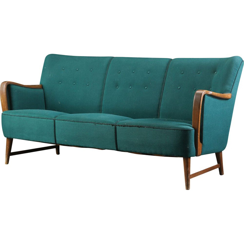 Vintage sofa for N. A. Jorgensen in green wool and beech 1950
