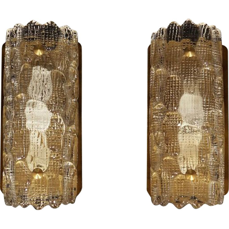 Pair of vintage danish sconces in glass and metal 1970s