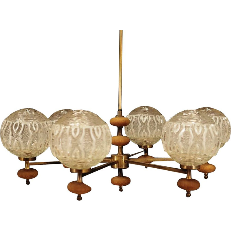 Vintage scandinavian chandelier in glass and metal 1970s