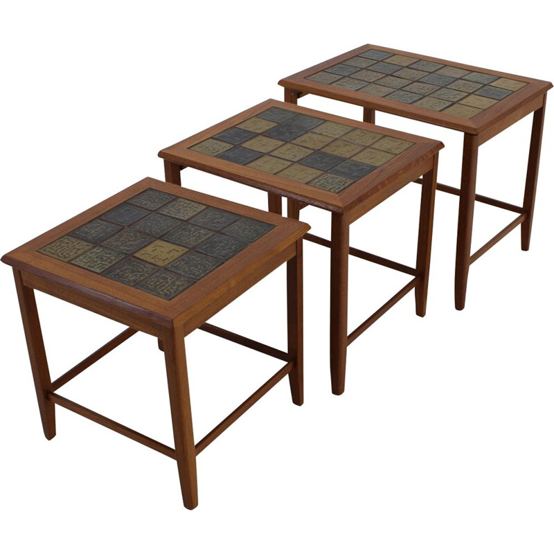 Vintage Teaktile nesting tables, Denmark - 3 pieces