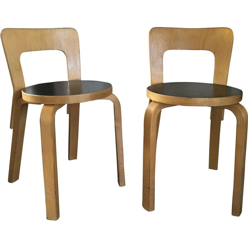 Set of 2 vintage Model No. 65 chairs by Alvar Aalto for Artek