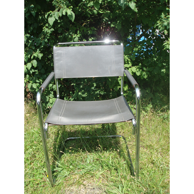 Set of 8 vintage armchairs B34 by Marcel Breuer in grey and chrome leather 