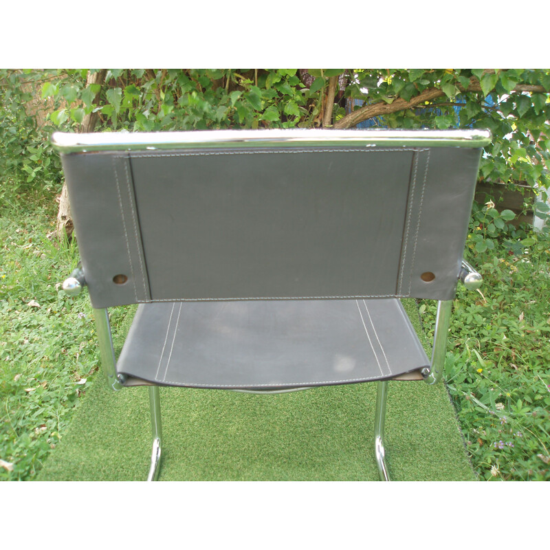 Set of 8 vintage armchairs B34 by Marcel Breuer in grey and chrome leather 