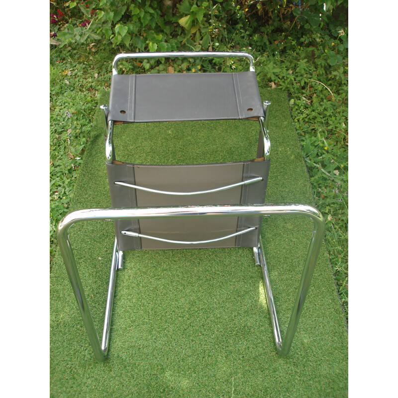 Série de 8 fauteuils vintage de Marcel Breuer B 34 en cuir gris et chrome 