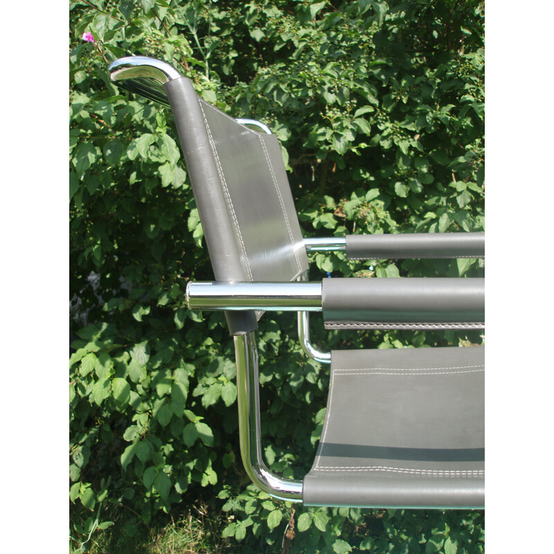 Série de 8 fauteuils vintage de Marcel Breuer B 34 en cuir gris et chrome 