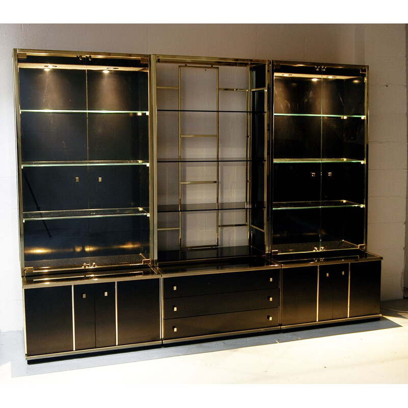 Vintage italian bookcase for Zevi in brass and glass 1970s