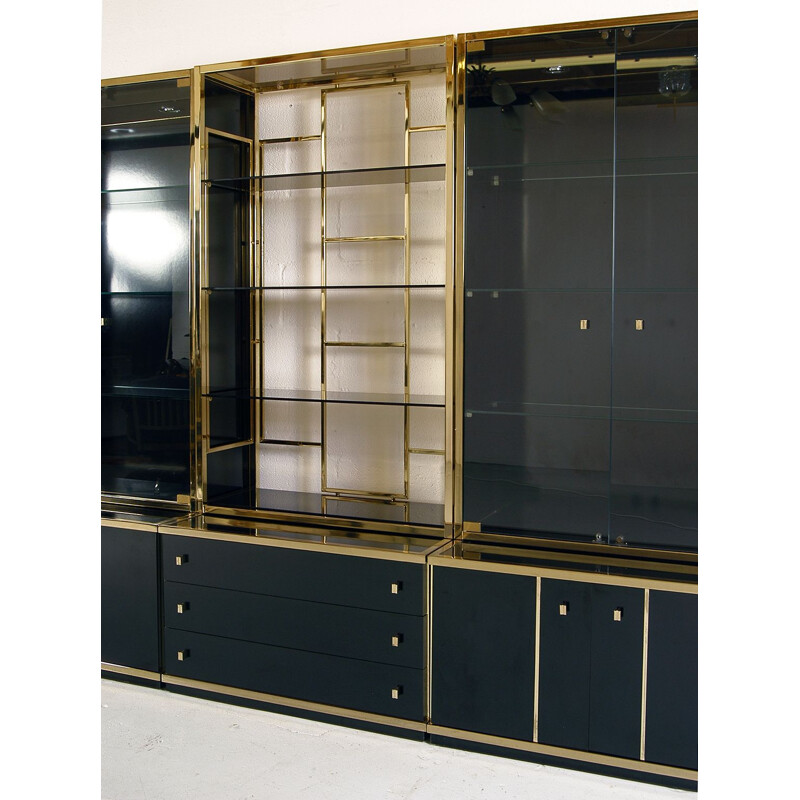Vintage italian bookcase for Zevi in brass and glass 1970s
