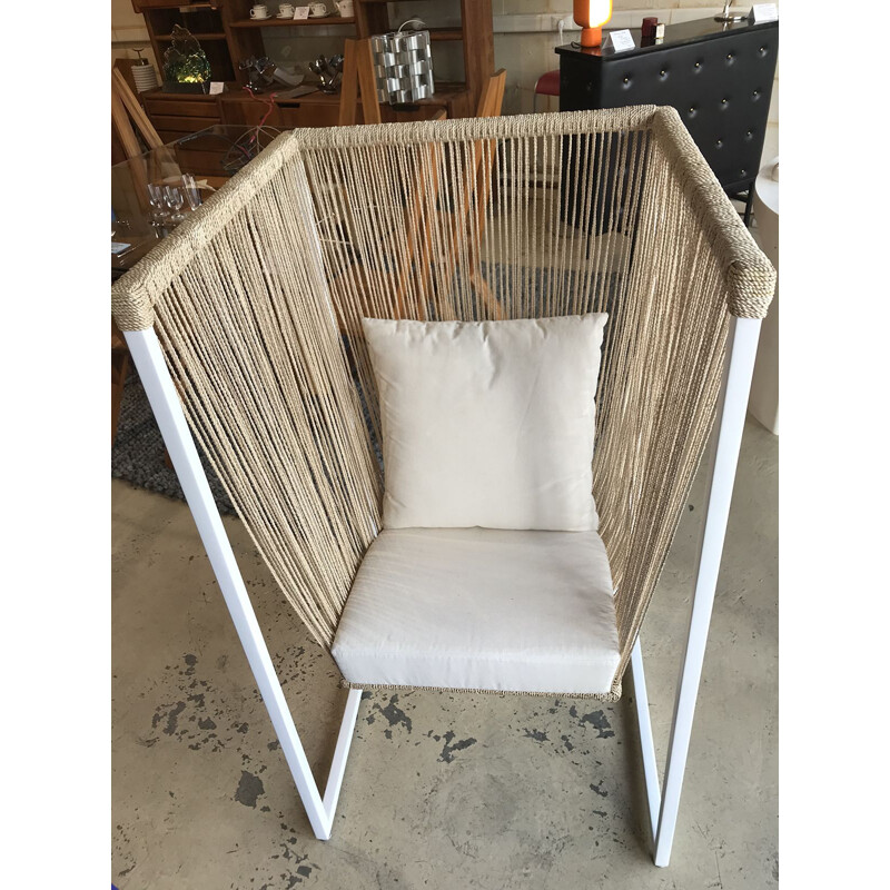 Fauteuil vintage de Filipi Sema en fibre et métal blanc