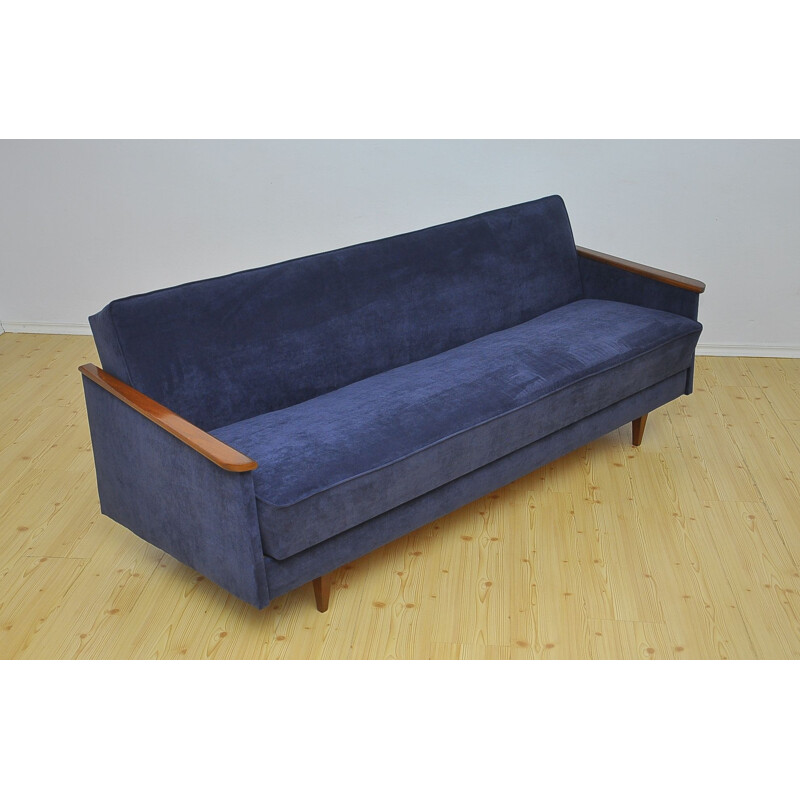 Vintage danish sofa in blue fabric and beechwood 1960s