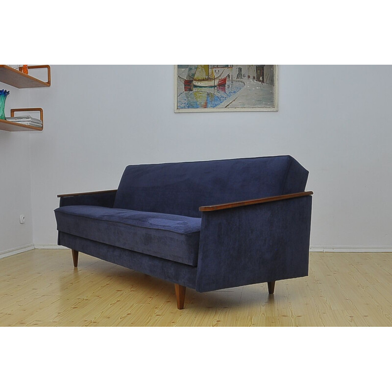 Vintage danish sofa in blue fabric and beechwood 1960s