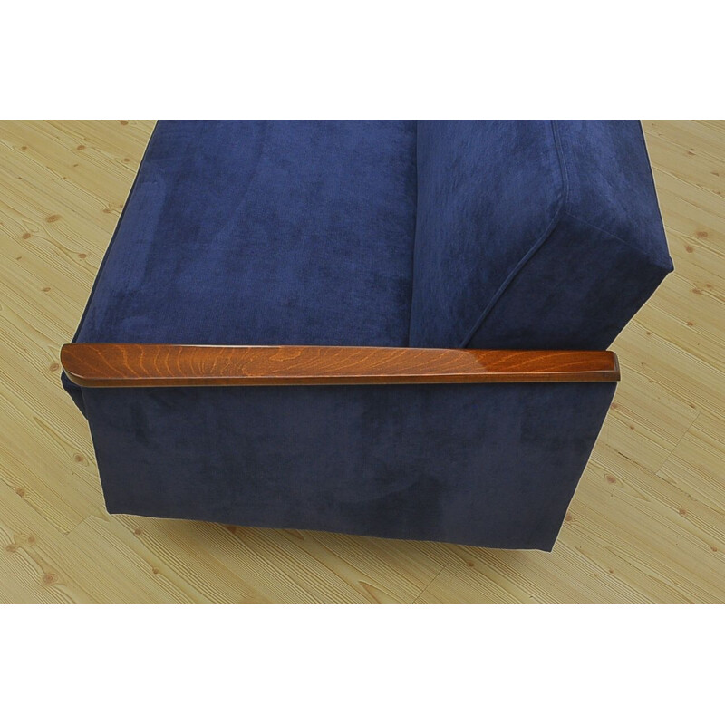 Vintage danish sofa in blue fabric and beechwood 1960s