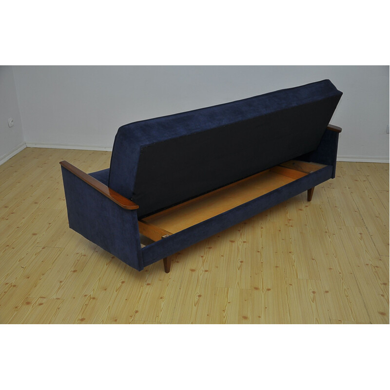 Vintage danish sofa in blue fabric and beechwood 1960s