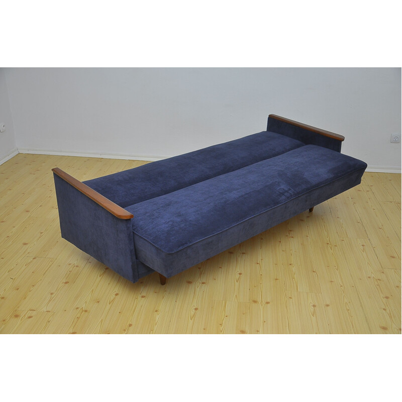 Vintage danish sofa in blue fabric and beechwood 1960s