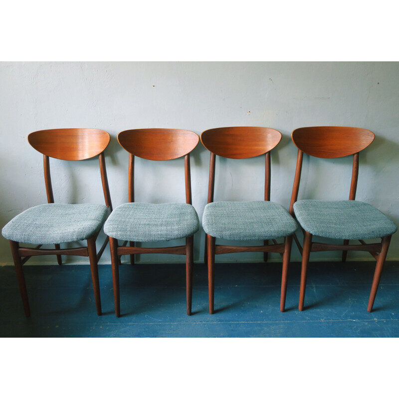Suite de 4 chaises vintage danoises en bois de teck et tissu 1960