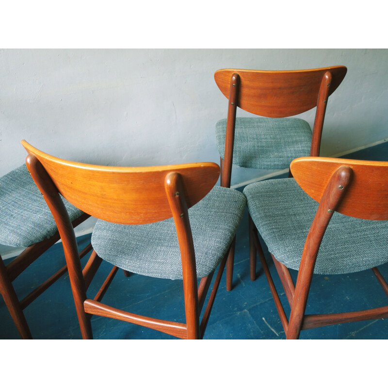 Set of 4 vintage danish chairs in teakwood and fabric 1960s