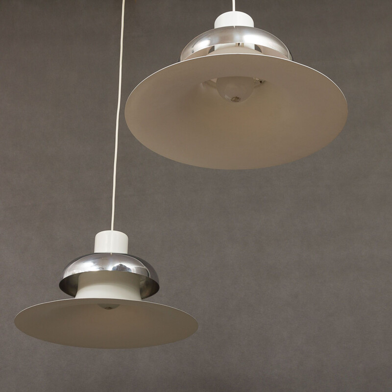 Pair of vintage Mandalay pendant lamps for Louis Poulsen in white aluminium