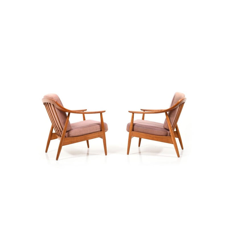 Pair of vintage danish armchairs in teak and oak 1950s