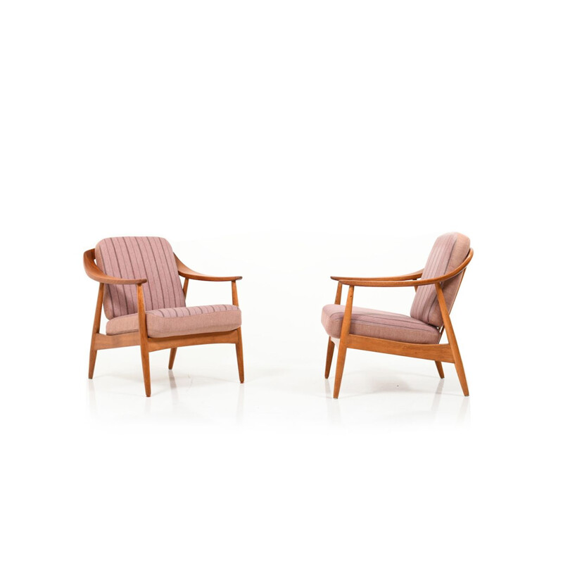 Pair of vintage danish armchairs in teak and oak 1950s