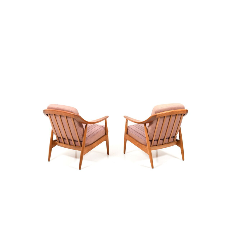 Pair of vintage danish armchairs in teak and oak 1950s