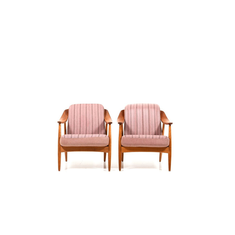 Pair of vintage danish armchairs in teak and oak 1950s