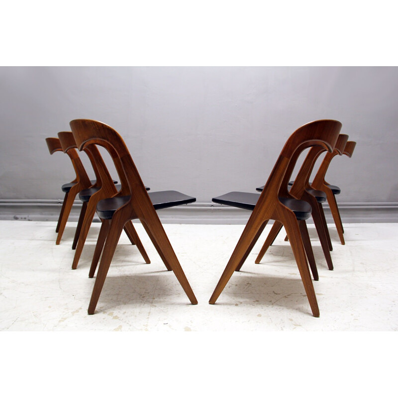 Set of 6 teak and leather Vamo Mobelfabrik dining chairs, Vamo SONDERBORG - 1960s