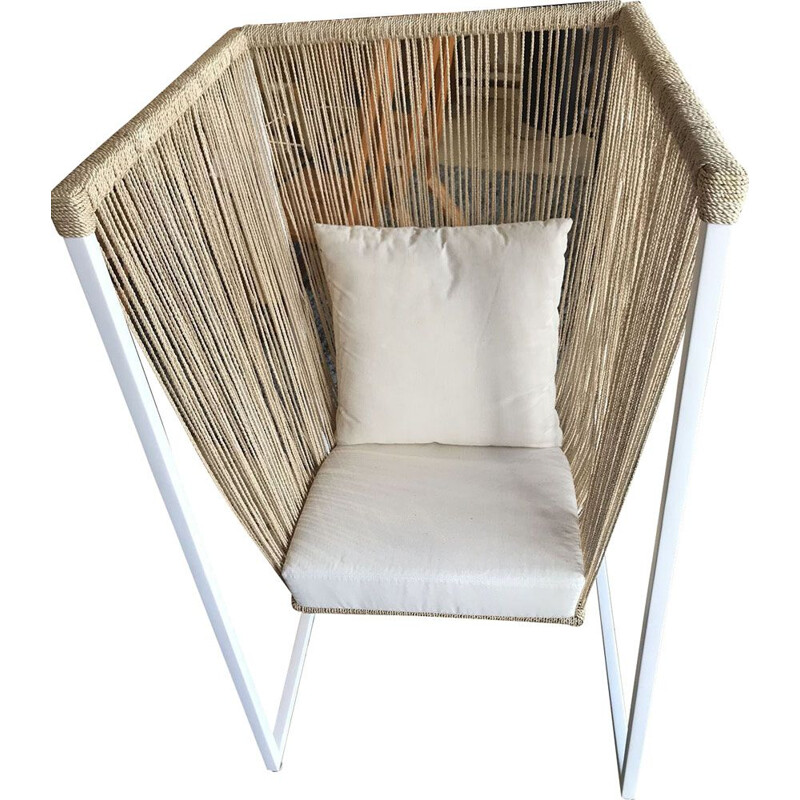 Vintage armchair by Filipi Sema in fiber and white metal