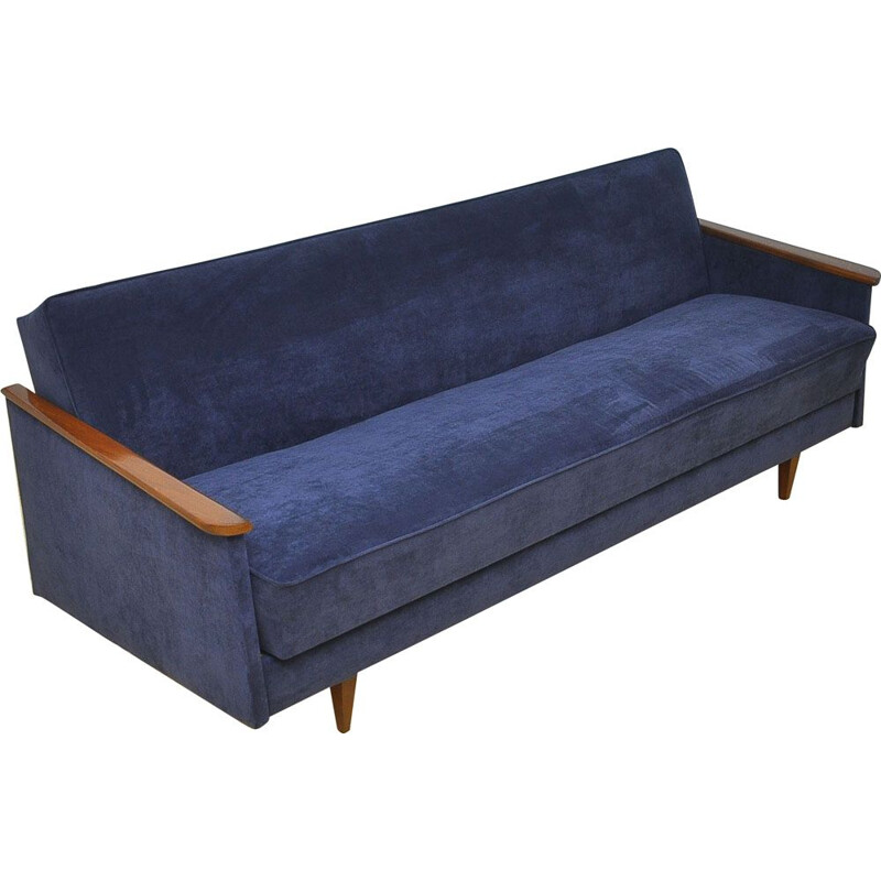 Vintage danish sofa in blue fabric and beechwood 1960s