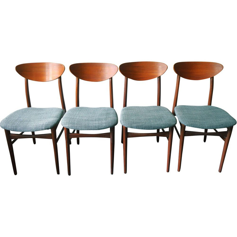 Suite de 4 chaises vintage danoises en bois de teck et tissu 1960