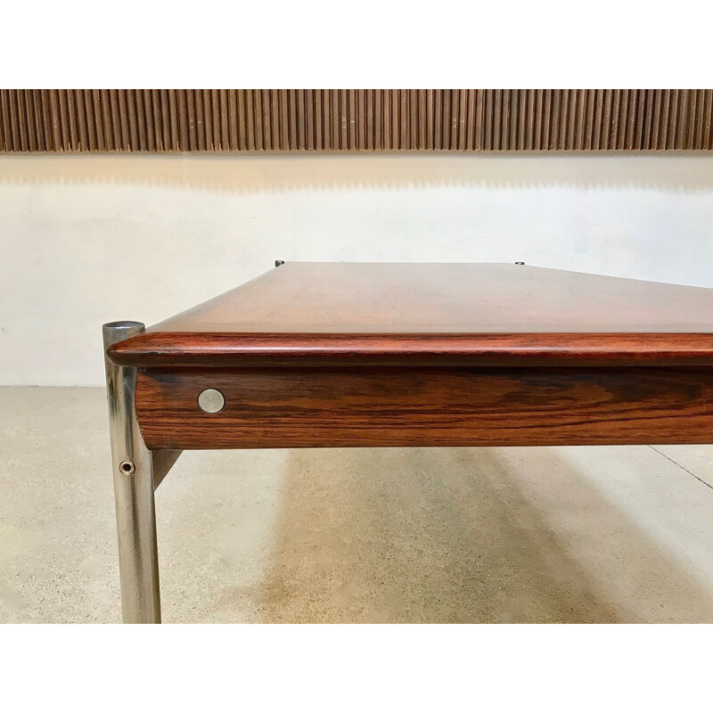 Table basse vintage pour Dokka Møbler en chrome et palissandre 1960