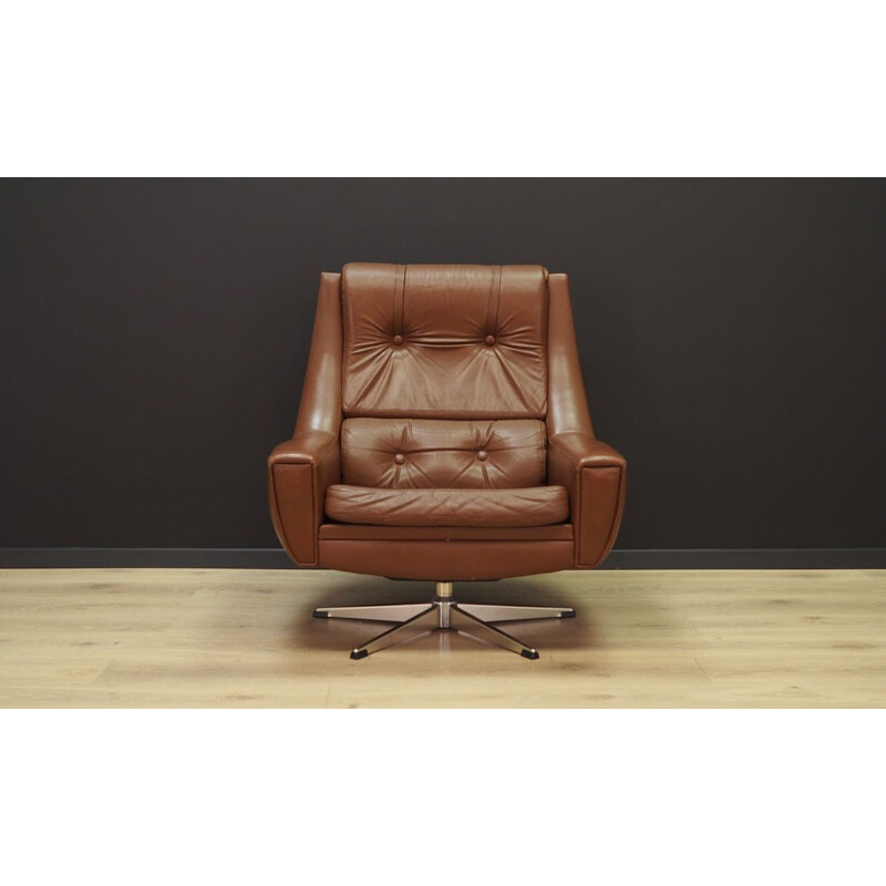 Fauteuil vintage en cuir marron années 1970