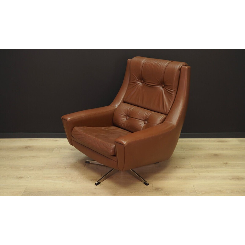 Fauteuil vintage en cuir marron années 1970