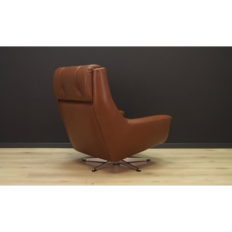 Fauteuil vintage en cuir marron années 1970