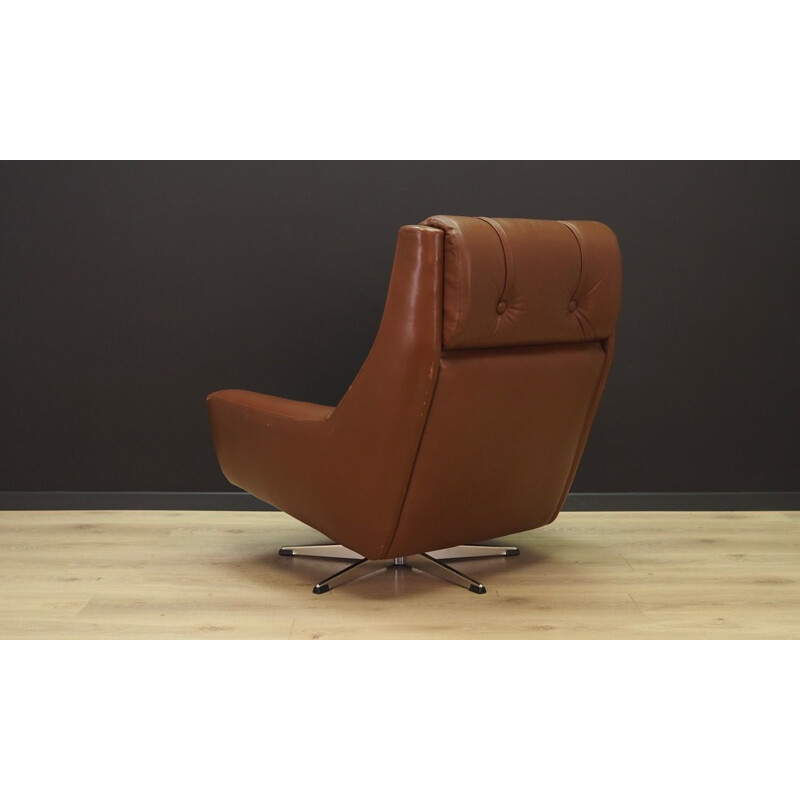 Fauteuil vintage en cuir marron années 1970