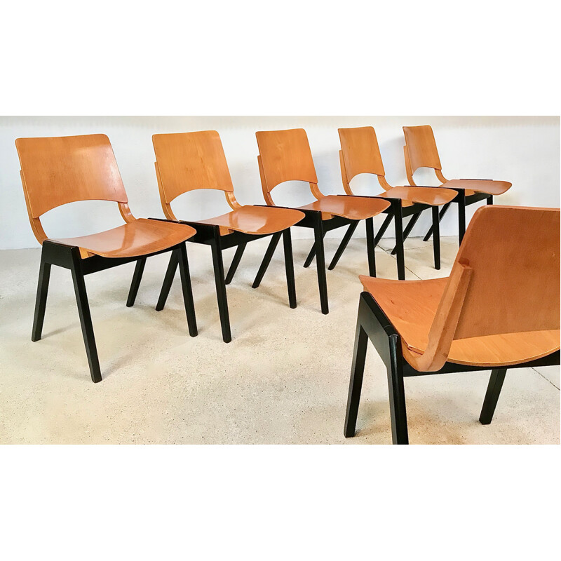 Suite de 6 chaises à repas vintage empilables modèle P7 par Roland Rainer pour Emil & Alfred Pollak, années 1950