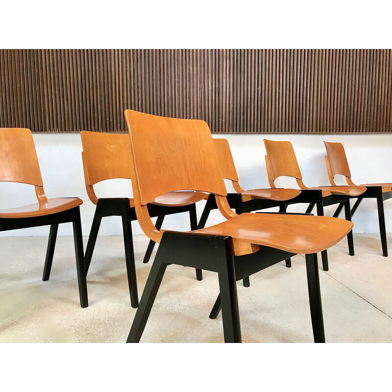 Set of 6 vintage stacking chairs model P7 by Roland Rainer for Emil and Alfred Pollak, 1950