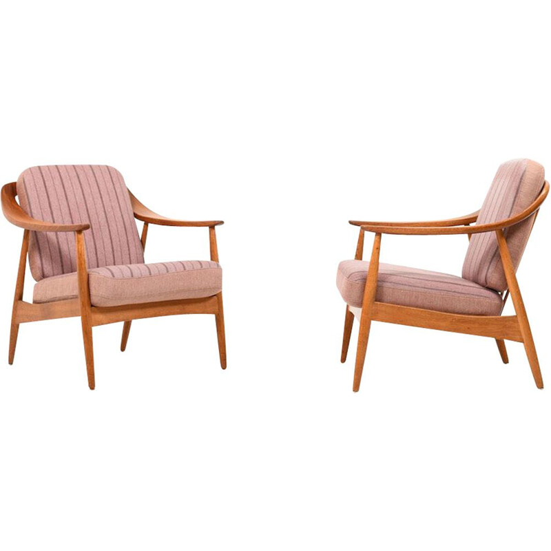Pair of vintage danish armchairs in teak and oak 1950s